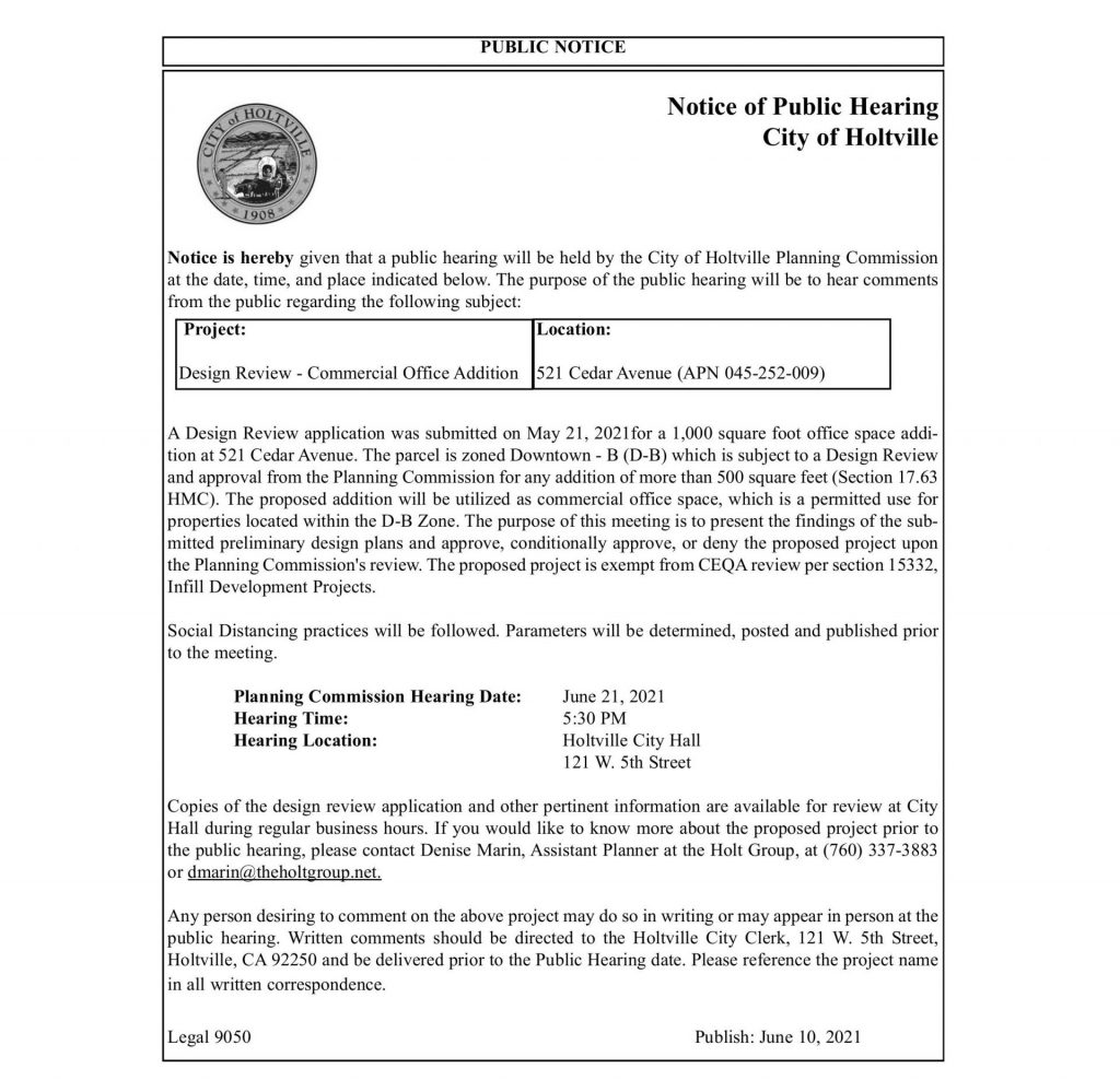 LEGAL NOTICES June 10, 2021 » Holtville Tribune